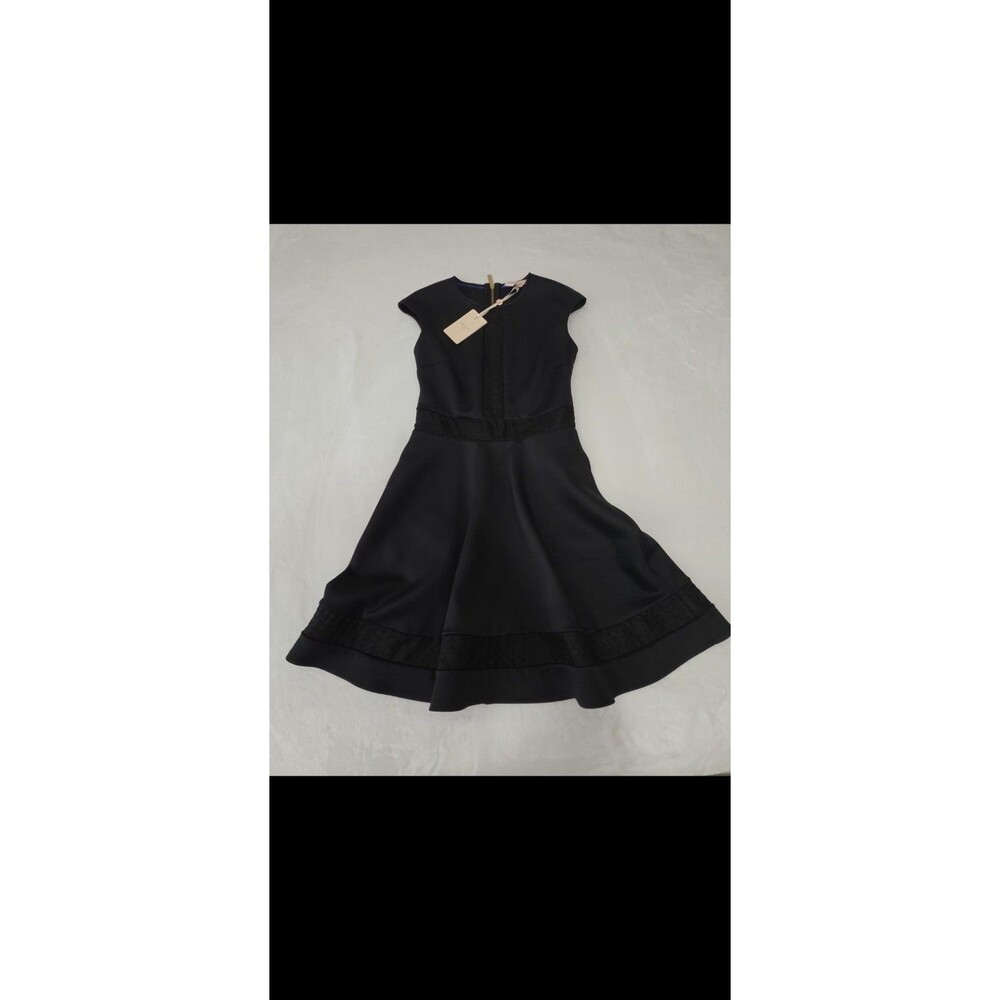 Ted Baker Black Fit & Flare Sleeveless Knee Dress Mesh Zip Closure Size 2